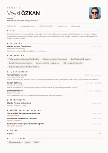 Mekatronik Mühendisliği Cv Örnekleri cv indir